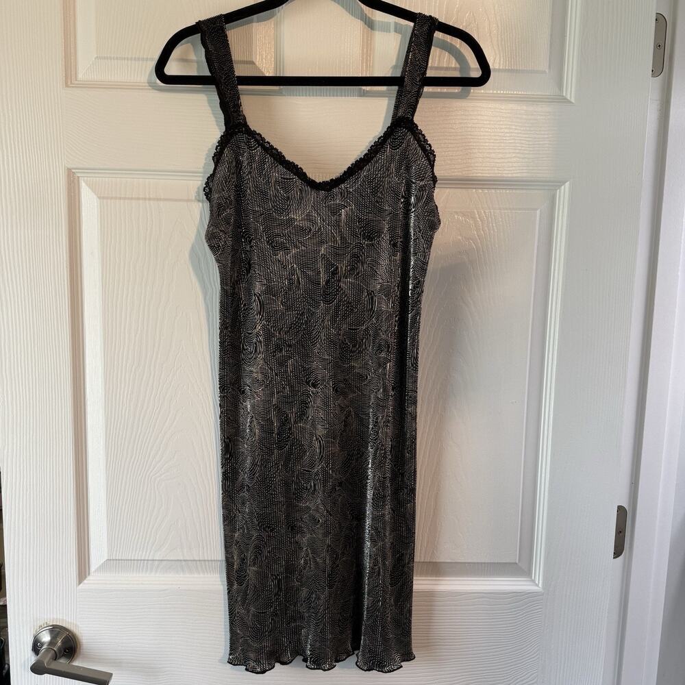 Vintage 80s Lady Cameo Dallas Iridescent Silver/Gold Slip Dress Lingerie